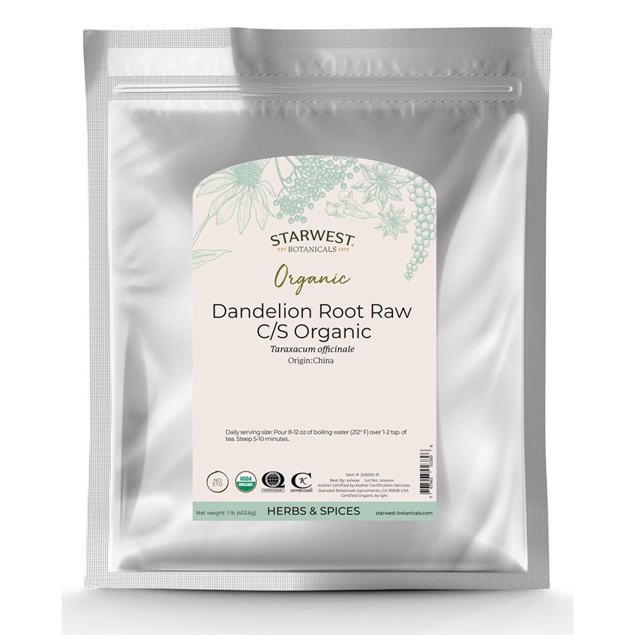 ORGANIC DANDELION ROOT CUT/SIFT, Size: 1 LB