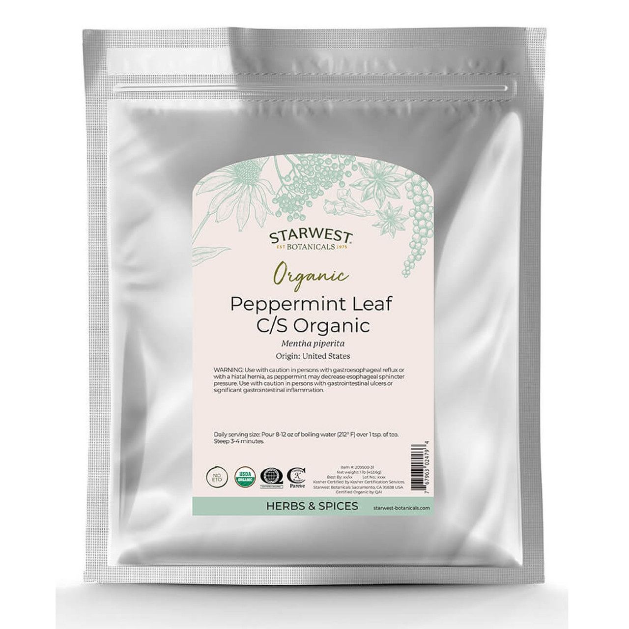 ORGANIC PEPPERMINT LEAF CUT / SIFT, Size: 1 LB