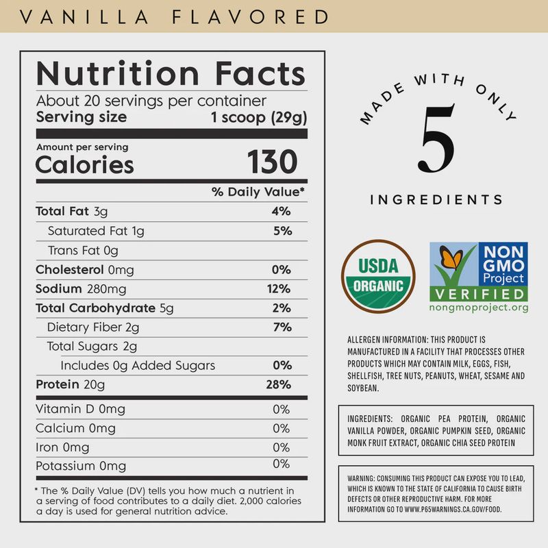 CERTIFIED ORGANIC PLANT BASED PROTEIN VANILLA