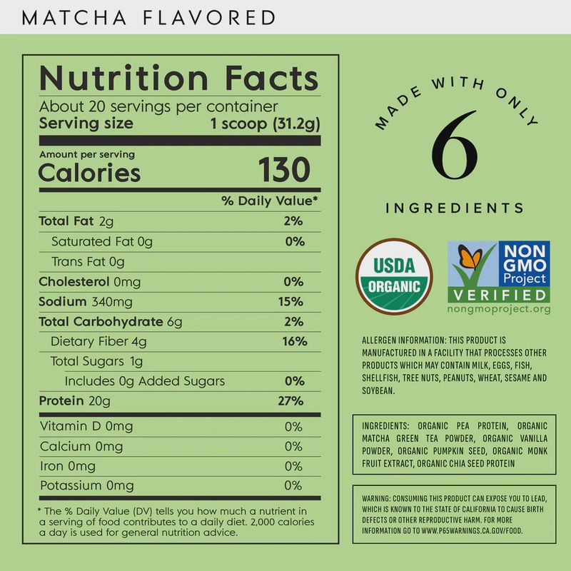 CERTIFIED ORGANIC PLANT BASED PROTEIN MATCHA