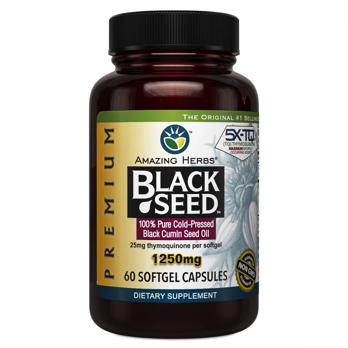 100% PURE COLD-PRESSED BLACK CUMIN SEED OIL 1250 MG, Size: 60 SOFTGELS