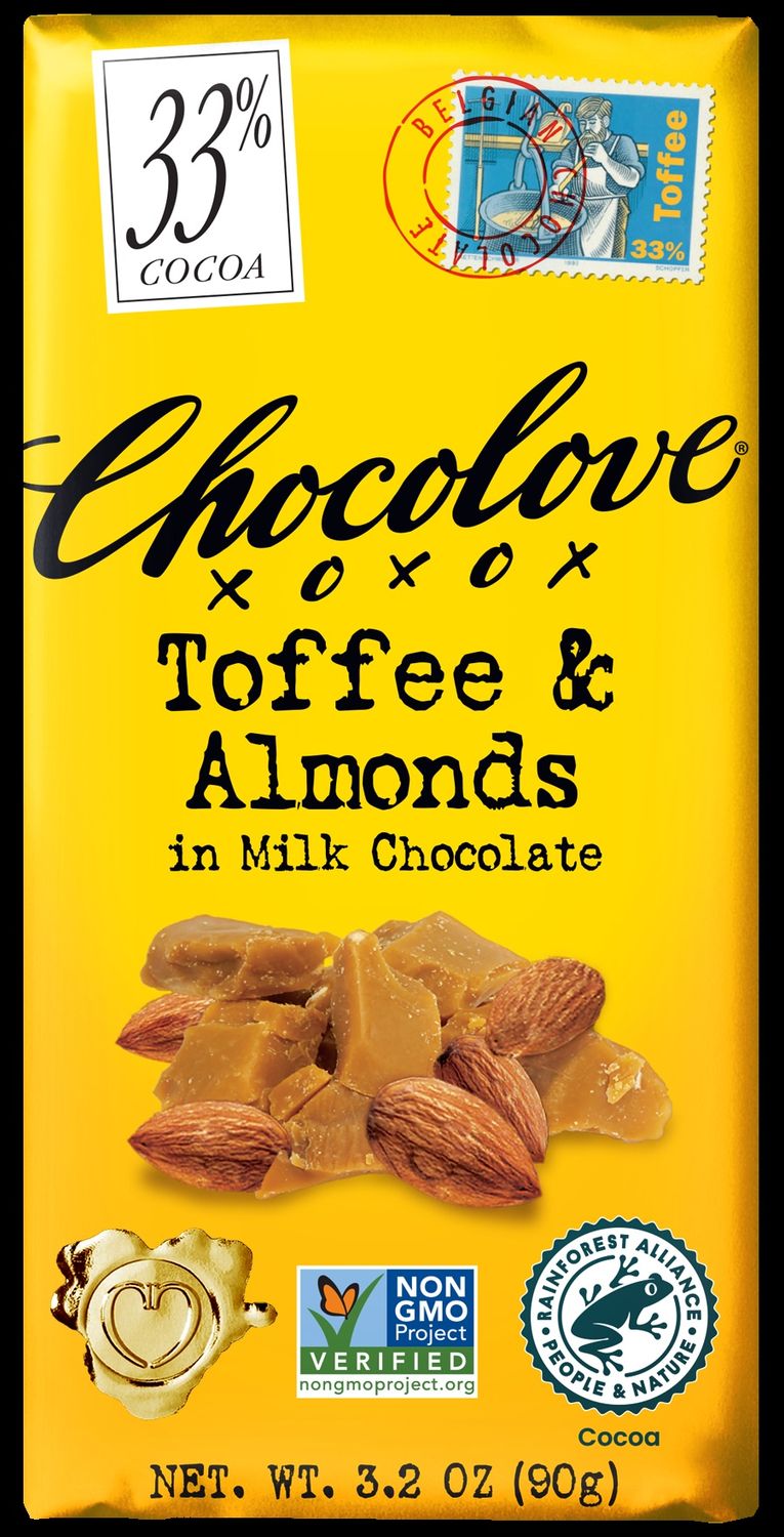TOFFEE &amp; ALMONDS IN MILK CHOCOLATE, Size: 3.2 OZ
