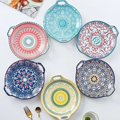 WESBR Dinner Plates, Ceramic Dinner Plates StyleUnderglaze Round Amphora Dish Baking Dish Household Tableware