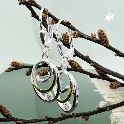 Ohrbrisur Ohrhänger Ohrringe 32x11mm oval bicolor mit Zirkonia Silber 925 Ohrbrisur Ohrhänger Ohrringe 32x11mm oval bicolor mit Zirkonia Silber 925