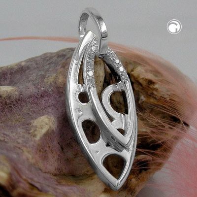 Anhänger 30x12mm spitzoval mit Zirkonias glänzend Silber 925 Anhänger 30x12mm spitzoval mit Zirkonias glänzend Silber 925