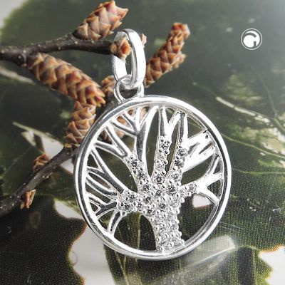 Anhänger 15mm Baum des Lebens mit Zirkonias Silber 925 Anhänger 15mm Baum des Lebens mit Zirkonias Silber 925