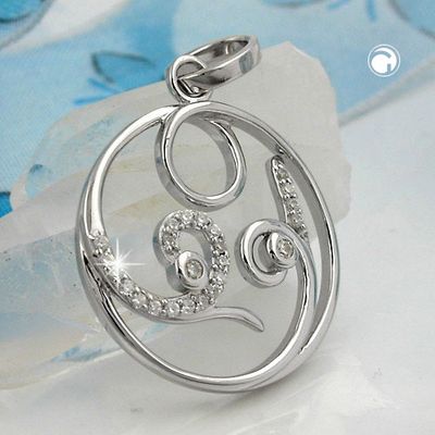 Anhänger 26mm rund mit Zirkonias glänzend rhodiniert Silber 925 Anhänger 26mm rund mit Zirkonias glänzend rhodiniert Silber 925