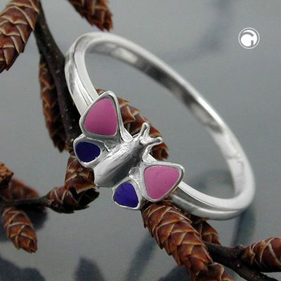 Ring Kinderring Schmetterling lila-pink lackiert Silber 925 Gr. 48 Ring Kinderring Schmetterling lila-pink lackiert Silber 925 Gr. 48