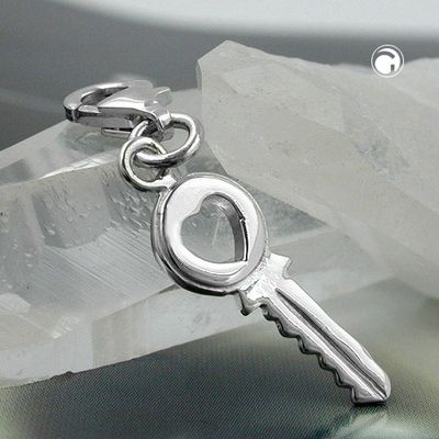 Anhänger 17x7mm Charm Sicherheitsschlüssel mit Herz Silber 925 Anhänger 17x7mm Charm Sicherheitsschlüssel mit Herz Silber 925