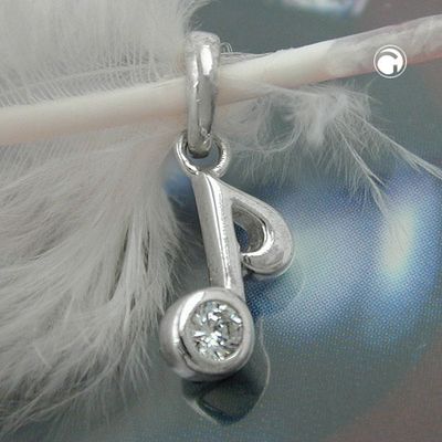 Anhänger 11x5mm Musiknote Achtelnote mit Zirkonia Silber 925 Anhänger 11x5mm Musiknote Achtelnote mit Zirkonia Silber 925