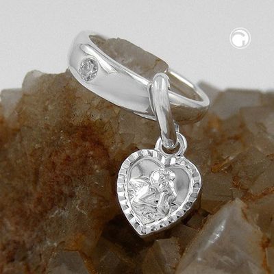 Anhänger 12x3mm Taufring mit Herz Engel Zirkonia Silber 925 Anhänger 12x3mm Taufring mit Herz Engel Zirkonia Silber 925
