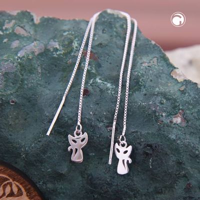Durchzieher Ohrring Ohrhänger 100x5mm mit Katze Silber 925 Durchzieher Ohrring Ohrhänger 100x5mm mit Katze Silber 925