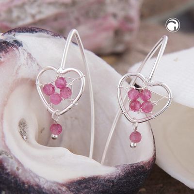 Ohrhaken Ohrring 33x10,5mm Herz mit Geflecht und rosa Glassteinen Silber 925 Ohrhaken Ohrring 33x10,5mm Herz mit Geflecht und rosa Glassteinen Silber 925