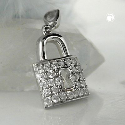 Anhänger 13x10mm Türschloss mit Zirkonias glänzend rhodiniert Silber 925 Anhänger 13x10mm Türschloss mit Zirkonias glänzend rhodiniert Silber 925