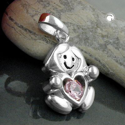 Anhänger 15x10mm Mädchen mit Zirkonia pink Silber 925 Anhänger 15x10mm Mädchen mit Zirkonia pink Silber 925
