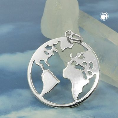 Anhänger 20mm Weltatlas glänzend Silber 925 Anhänger 20mm Weltatlas glänzend Silber 925
