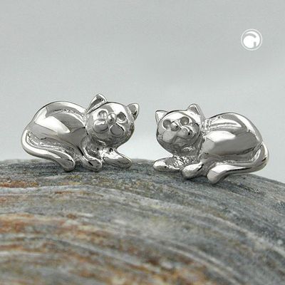 Ohrstecker Ohrring 7x10mm liegende Katze glänzend rhodiniert Silber 925 Ohrstecker Ohrring 7x10mm liegende Katze glänzend rhodiniert Silber 925