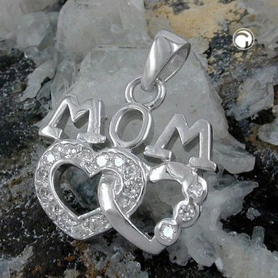 Anhänger 19x17mm MOM mit 2 Herzen und vielen Zirkonias rhodiniert Silber 925 Anhänger 19x17mm MOM mit 2 Herzen und vielen Zirkonias rhodiniert Silber 925