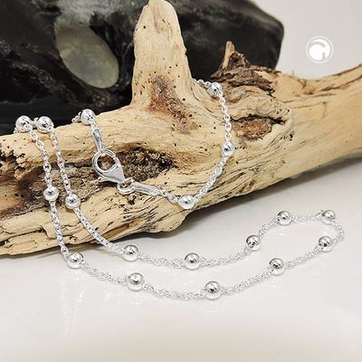 Kette 1,3mm Ankerkette mit 29 Kugeln Silber 925 45cm Kette 1,3mm Ankerkette mit 29 Kugeln Silber 925 45cm