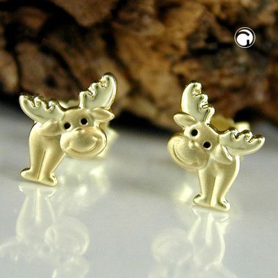 Ohrstecker Ohrring 8x6mm Elch Augen schwarz lackiert matt-glänzend 9Kt GOLD Ohrstecker Ohrring 8x6mm Elch Augen schwarz lackiert matt-glänzend 9Kt GOLD