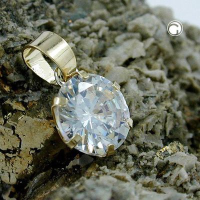 Anhänger 8mm Zirkonia weiß rund 9Kt GOLD Anhänger 8mm Zirkonia weiß rund 9Kt GOLD