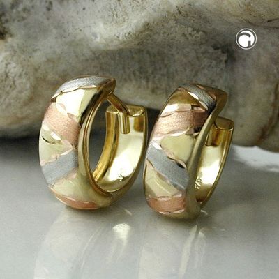 Creole 12x5mm Klappscharnier tricolor diamantiert 9Kt GOLD Creole 12x5mm Klappscharnier tricolor diamantiert 9Kt GOLD