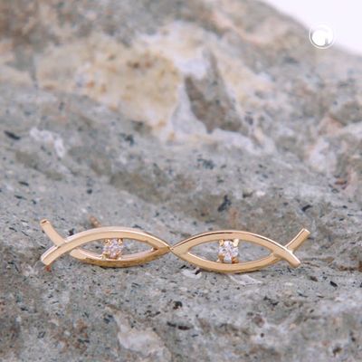 Ohrstecker Ohrring 15x5mm Jesus Zeichen Zirkonia 9Kt GOLD Ohrstecker Ohrring 15x5mm Jesus Zeichen Zirkonia 9Kt GOLD