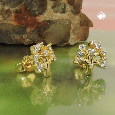 Ohrstecker Ohrring 9x8mm Baum mit Zirkonias GOLD 9Kt Ohrstecker Ohrring 9x8mm Baum mit Zirkonias GOLD 9Kt