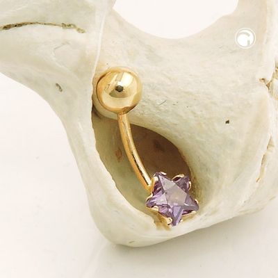 Bauchnabelpiercing Banana 18x6mm Stern Zirkonia amethyst mit Kugel 14Kt Bauchnabelpiercing Banana 18x6mm Stern Zirkonia amethyst mit Kugel 14Kt