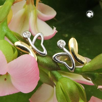 Ohrstecker Ohrring 8x7mm Schmetterling bicolor glänzend 9Kt GOLD Ohrstecker Ohrring 8x7mm Schmetterling bicolor glänzend 9Kt GOLD