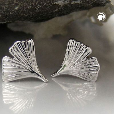 Ohrstecker Ohrring 12mm Ginkgoblatt glänzend 9Kt Weißgold Ohrstecker Ohrring 12mm Ginkgoblatt glänzend 9Kt Weißgold