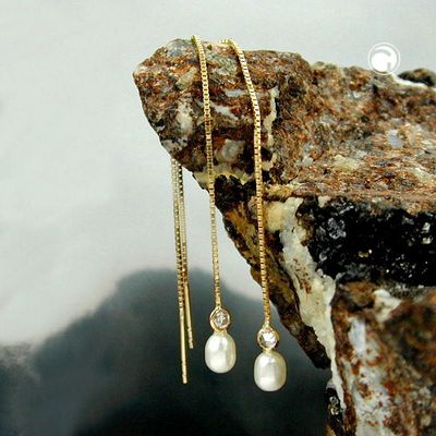 Durchzieher Ohrring Ohrhänger 93mm Venezianerkette Zuchtperle Zirkonia 9Kt GOLD Durchzieher Ohrring Ohrhänger 93mm Venezianerkette Zuchtperle Zirkonia 9Kt GOLD
