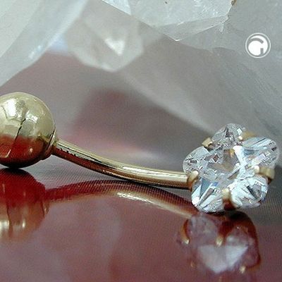 Bauchnabelpiercing Banana 17x6mm Blume Zirkonia 14Kt GOLD Bauchnabelpiercing Banana 17x6mm Blume Zirkonia 14Kt GOLD