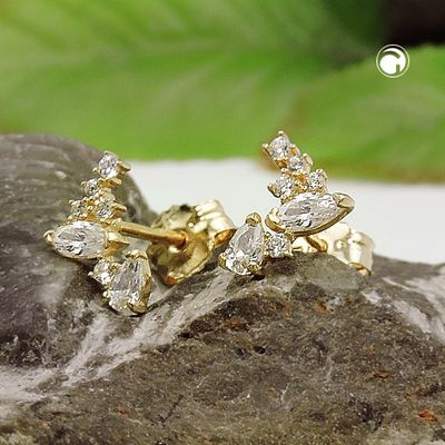 Ohrstecker Ohrring 7x6mm Fantasie Bogen mit Zirkonias 9Kt GOLD Ohrstecker Ohrring 7x6mm Fantasie Bogen mit Zirkonias 9Kt GOLD