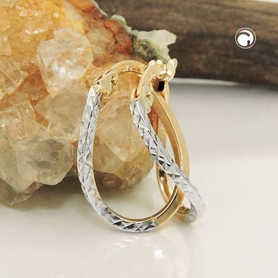 Creole Ohrring 17x12x1mm bicolor rhodiniert diamantiert 9Kt GOLD Creole Ohrring 17x12x1mm bicolor rhodiniert diamantiert 9Kt GOLD