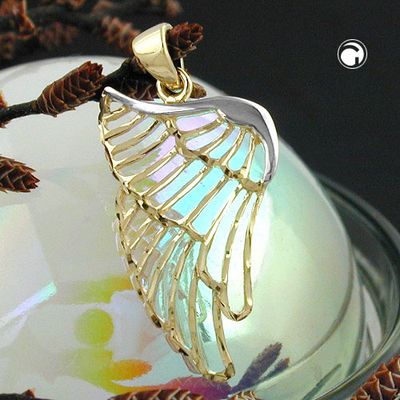 Anhänger Engelsflügel 24x14mm bicolor rhodiniert diamantiert 9Kt GOLD Anhänger Engelsflügel 24x14mm bicolor rhodiniert diamantiert 9Kt GOLD