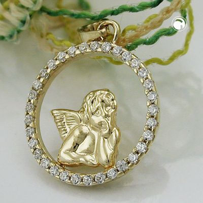 Anhänger 14mm Engelmotiv mit Zirkonias 9Kt GOLD Anhänger 14mm Engelmotiv mit Zirkonias 9Kt GOLD