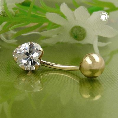 Bauchnabelpiercing Banana 20x6mm Banana Zirkonia-Herz 14Kt GOLD Bauchnabelpiercing Banana 20x6mm Banana Zirkonia-Herz 14Kt GOLD