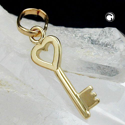 Anhänger 15x5mm Herz Schlüssel glänzend 9Kt GOLD Anhänger 15x5mm Herz Schlüssel glänzend 9Kt GOLD