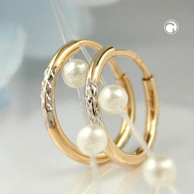 Creole 12x1mm bicolor rhodiniert diamantiert 9Kt GOLD Creole 12x1mm bicolor rhodiniert diamantiert 9Kt GOLD