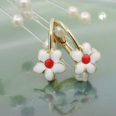 Ohrbrisur Ohrringe 13x7mm Blume weiß-rot emailliert 9Kt GOLD Ohrbrisur Ohrringe 13x7mm Blume weiß-rot emailliert 9Kt GOLD