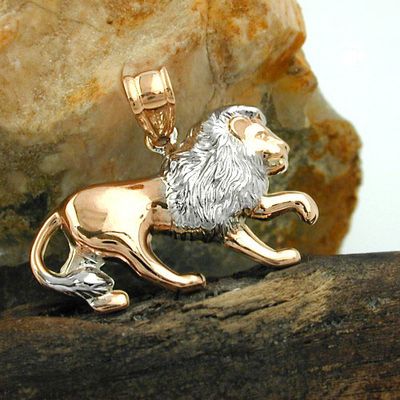 Anhänger 15x23mm Löwe bicolor rhodiniert 9Kt Rotgold Anhänger 15x23mm Löwe bicolor rhodiniert 9Kt Rotgold