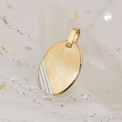 Anhänger 18x13mm Gravurplatte oval bicolor rhodiniert diamantiert 9Kt GOLD Anhänger 18x13mm Gravurplatte oval bicolor rhodiniert diamantiert 9Kt GOLD