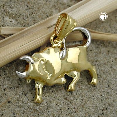 Anhänger 16x23mm Stier bicolor rhodiniert 9Kt GOLD Anhänger 16x23mm Stier bicolor rhodiniert 9Kt GOLD