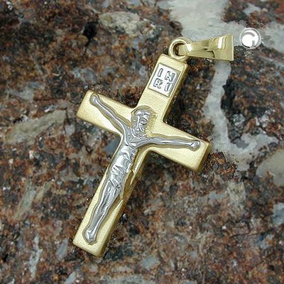Anhänger 27x16mm Kreuz mit Jesus bicolor glänzend 9Kt GOLD Anhänger 27x16mm Kreuz mit Jesus bicolor glänzend 9Kt GOLD
