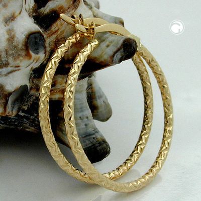 Creole Ohrring 23x1,5mm Bügelverschluss Muster glänzend diamantiert 9Kt GOLD Creole Ohrring 23x1,5mm Bügelverschluss Muster glänzend diamantiert 9Kt GOLD