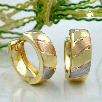 Creole 12x5mm Klappscharnier tricolor diamantiert 9Kt GOLD Creole 12x5mm Klappscharnier tricolor diamantiert 9Kt GOLD