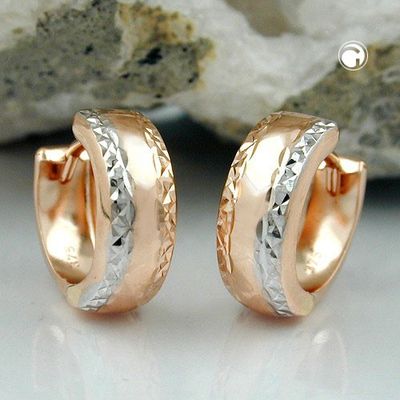 Creole 12x5mm Klappscharnier bicolor rhodiniert diamantiert 9Kt Rotgold Creole 12x5mm Klappscharnier bicolor rhodiniert diamantiert 9Kt Rotgold