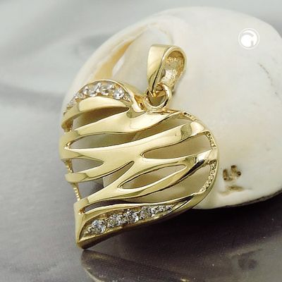 Anhänger 17x20mm Herz glänzend mit 9 Zirkonias 9Kt GOLD Anhänger 17x20mm Herz glänzend mit 9 Zirkonias 9Kt GOLD