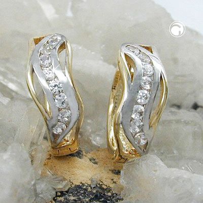Creole Ohrring 13x5mm Klappscharnier bicolor Zirkonias 9Kt GOLD Creole Ohrring 13x5mm Klappscharnier bicolor Zirkonias 9Kt GOLD